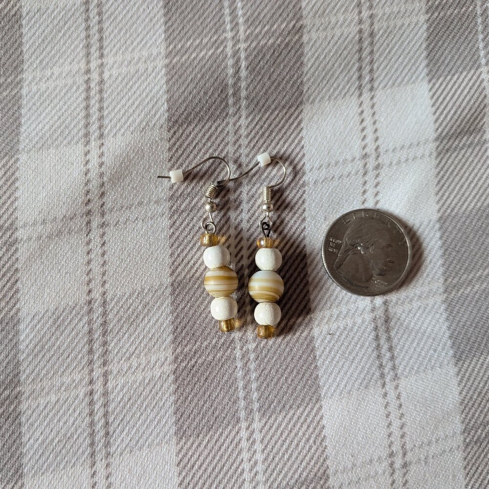 White and Beige Beaded Earrings